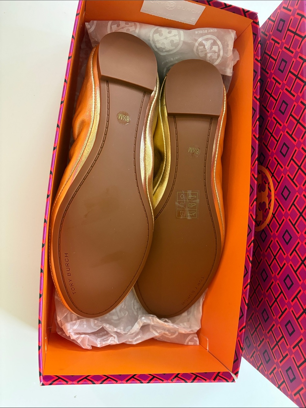 Tory Burch Gold Leather Round-Toe Ballet Flats - Picture 4 of 5
